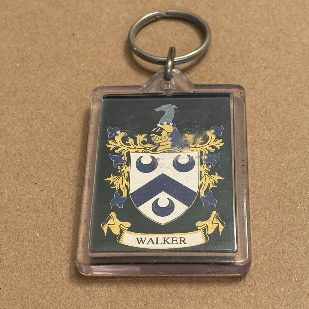 Walker Coat Of Arms Plastic Acrylic Keychain Surname VTG